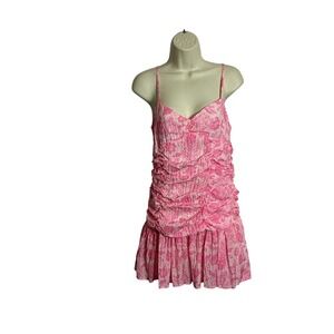 Sincerely Ours Aria Medium Pink Floral Ruched Babydoll Dress Smocked Coquette